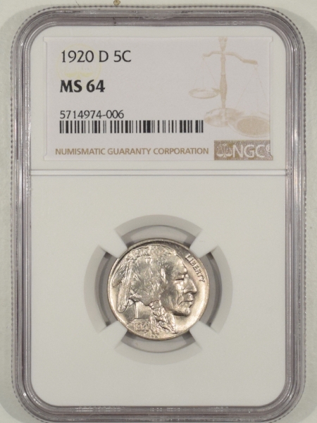 New Certified Coins 1920-D BUFFALO NICKEL NGC MS-64