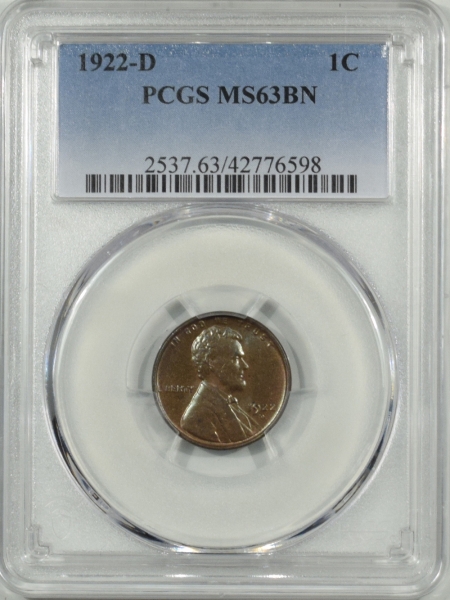 New Certified Coins 1922-D LINCOLN CENT PCGS MS-63 BN, PRETTY!