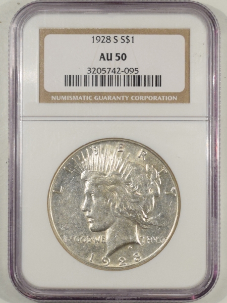New Certified Coins 1928-S PEACE DOLLAR NGC AU-50, WHITE & PQ FOR THE GRADE