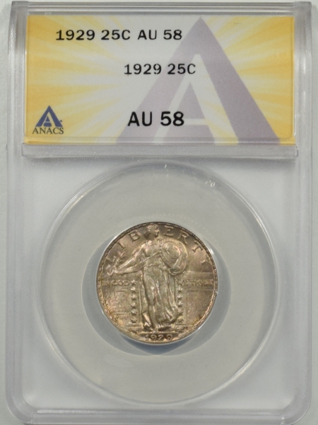 New Certified Coins 1929 STANDING LIBERTY QUARTER ANACS AU-58, LOOKS CHOICE MINT STATE, PQ!