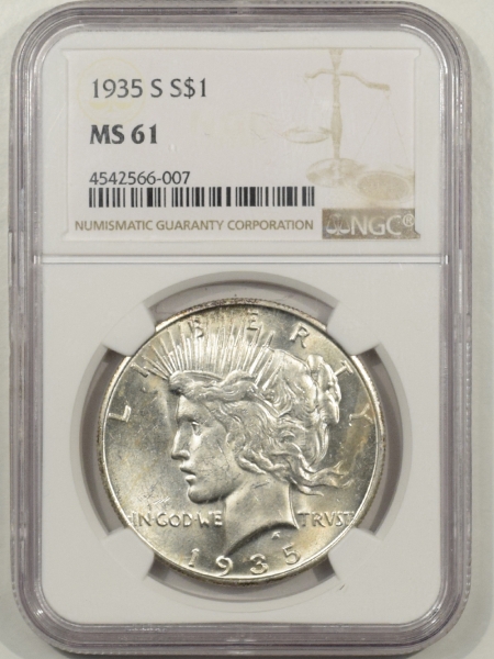 New Certified Coins 1935-S PEACE DOLLAR NGC MS-61, FLASHY WHITE