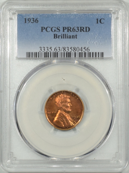 New Certified Coins 1936 PROOF LINCOLN CENT – BRILLIANT PCGS PR-63 RD, FULL RED!