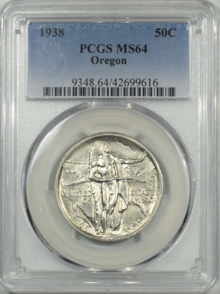New Certified Coins 1938 OREGON COMMEMORATIVE HALF DOLLAR PCGS MS-64, PLEASING ORIGINAL WHITE