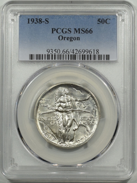 Silver 1938-S OREGON COMMEMORATIVE HALF DOLLAR, PCGS MS-66, 100% WHITE GEM EXAMPLE!