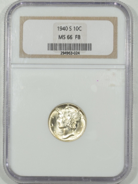 New Certified Coins 1940-S MERCURY DIME NGC MS-66 FB, FLASHY!