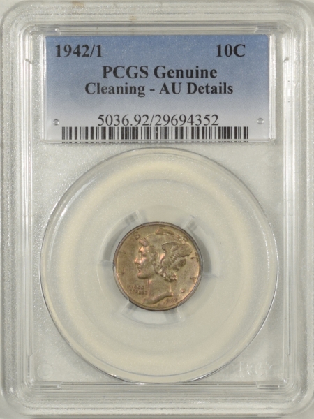 New Certified Coins 1942/1 MERCURY DIME PCGS AU DETAILS CLEANING – PLEASING, ORIGINAL AU+ LOOKS NICE