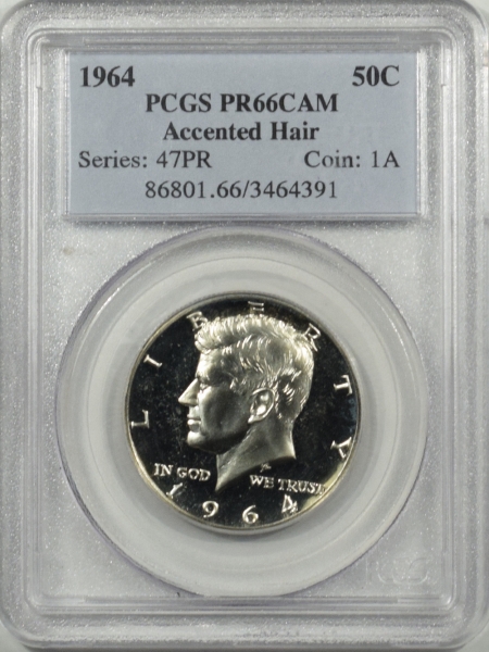 New Certified Coins 1964 PROOF KENNEDY HALF DOLLAR – ACCENTED HAIR PCGS PR-66 CAM