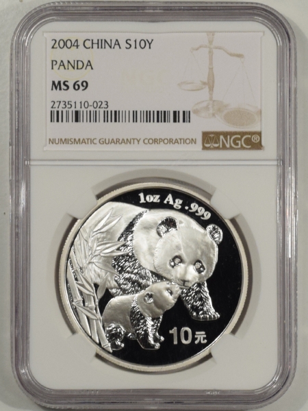 New Certified Coins 2004 CHINA 10 YUAN 1 OZ .999 SILVER PANDA, NGC MS-69
