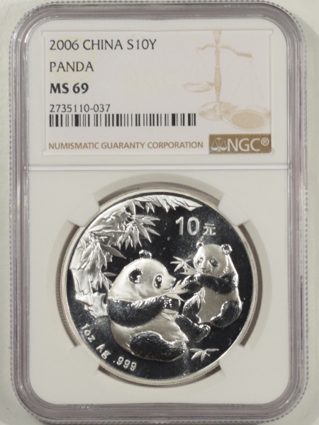New Certified Coins 2006 CHINA 10 YUAN 1 OZ .999 SILVER PANDA, NGC MS-69
