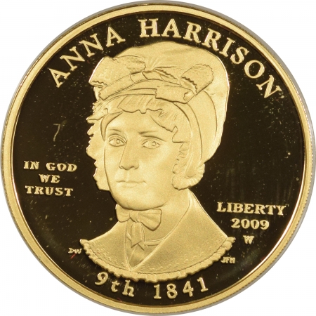 New Certified Coins 2009-W PROOF $10 .9999 1/2 OZ GOLD FIRST SPOUSE ANNA HARRISON GEM, W/ BOX & COA
