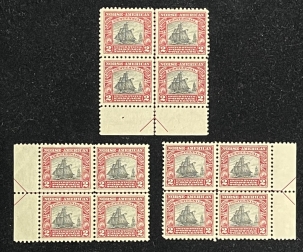 U.S. Stamps SCOTT #620 2c NORSE AMERICAN, CARMINE, 3 ARROW BLOCKS OF 4, MOG, VF, CAT $75