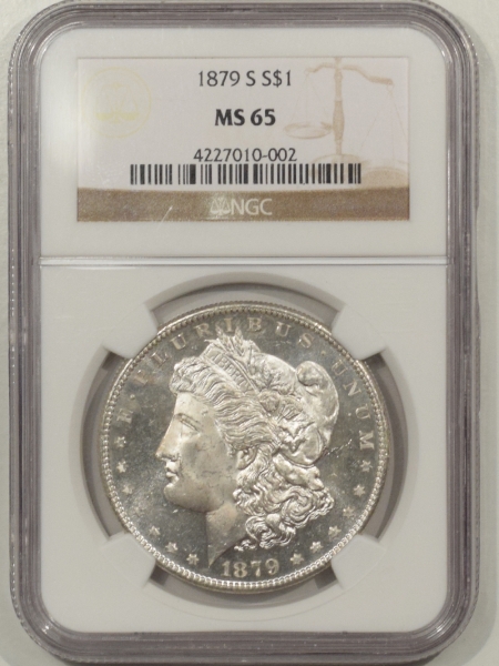 New Certified Coins 1879-S MORGAN DOLLAR – NGC MS-65, BLAST WHITE & PREMIUM QUALITY!