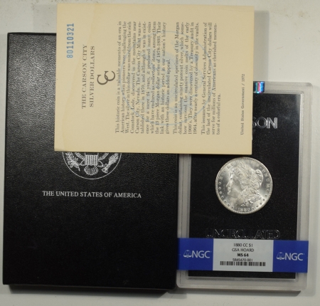 New Certified Coins 1880-CC MORGAN DOLLAR GSA NGC MS-64 W/BOX & CARD, PREMIUM QUALITY!