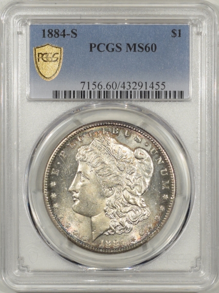 New Certified Coins 1884-S MORGAN DOLLAR – PCGS MS-60, FRESH WHITE & WELL STRUCK, LOOKS BETTER, RARE
