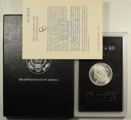 New Certified Coins 1885-CC MORGAN DOLLAR, GSA W/ BOX & CARD, BLAST WHITE & CHOICE