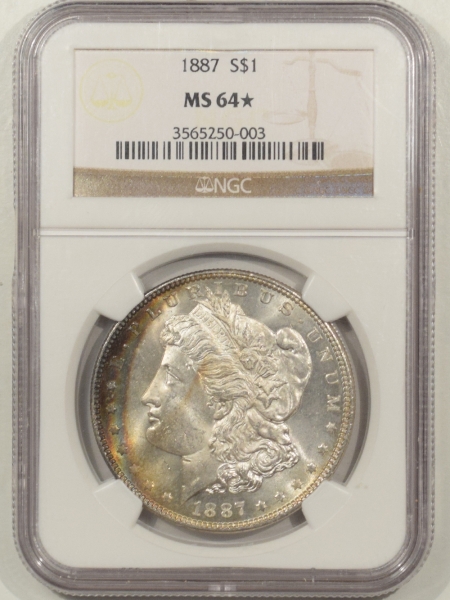 New Certified Coins 1887 MORGAN DOLLAR NGC MS-64* STAR, REALLY PRETTY TONING!