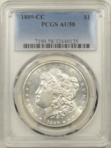 New Certified Coins 1889-CC MORGAN DOLLAR PCGS AU-58, BLAST WHITE & WELL STRUCK KEY-DATE CARSON CITY
