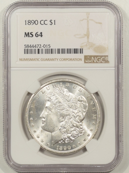 New Certified Coins 1890-CC MORGAN DOLLAR NGC MS-64, SNOW WHITE!