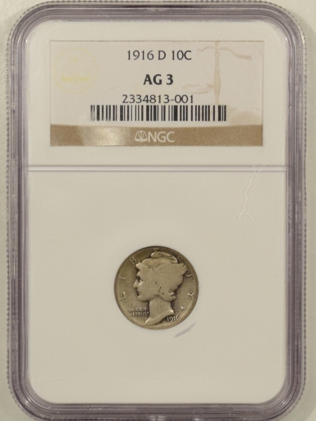 New Certified Coins 1916-D MERCURY DIME – NGC AG-3 LOOKS G-4!