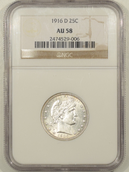 New Certified Coins 1916-D BARBER QUARTER NGC AU-58, BLAST WHITE
