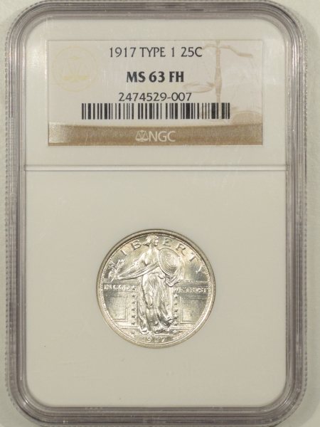 New Certified Coins 1917 TY 1 STANDING LIBERTY QUARTER NGC MS-63 FH, BLAST WHITE!