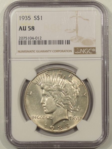 New Certified Coins 1935 PEACE DOLLAR NGC AU-58, FLASHY ORIGINAL WHITE