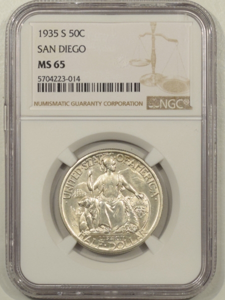 New Certified Coins 1935-S SAN DIEGO COMMEMORATIVE HALF DOLLAR NGC MS-65, BLAST WHITE
