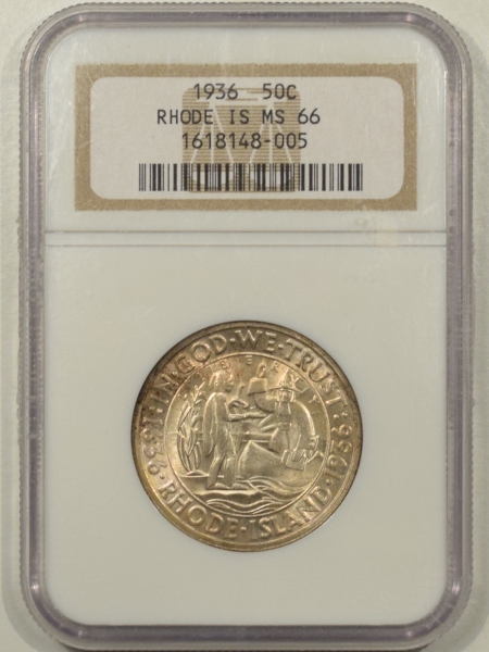 New Certified Coins 1936 RHODE ISLAND COMMEMORATIVE HALF DOLLAR NGC MS-66, PRETTY!