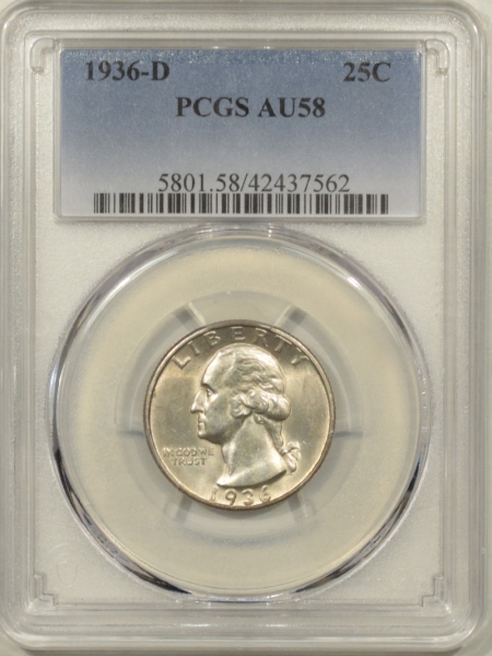 New Certified Coins 1936-D WASHINGTON QUARTER – PCGS AU-58 TOUGH!
