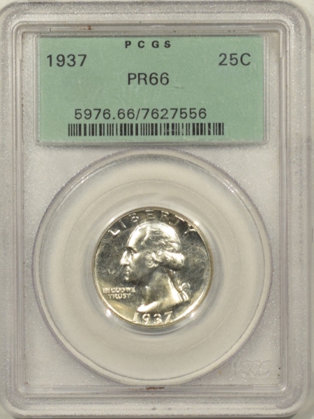 New Certified Coins 1937 PROOF WASHINGTON QUARTER – PCGS PR-66 PREMIUM QUALITY! OLD GREEN HOLDER!