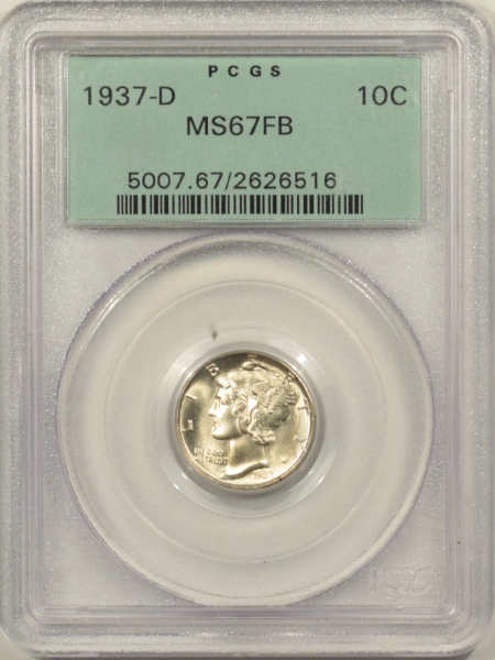 New Certified Coins 1937-D MERCURY DIME – PCGS MS-67 FB PREMIUM QUALITY! OLD GREEN HOLDER!