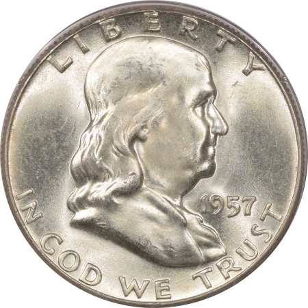 New Certified Coins 1957 FRANKLIN HALF DOLLAR – PCGS MS-64 RATTLER, PREMIUM QUALITY! ELLEMERE ELITE!