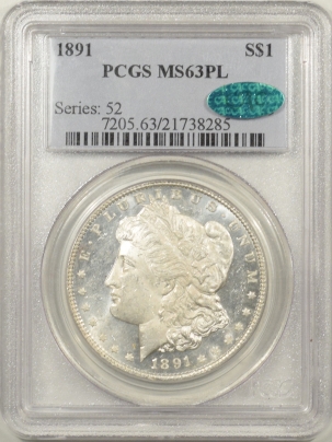 CAC Approved Coins 1891 MORGAN DOLLAR – PCGS MS-63 PL LOW-POP, PREMIUM QUALITY & CAC APPROVED!