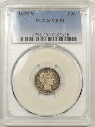 U.S. Certified Coins 1892-S BARBER DIME – PCGS VF-30