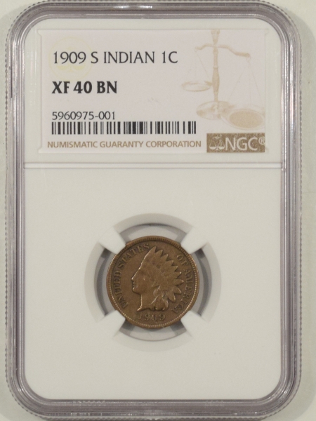 New Certified Coins 1909-S INDIAN CENT – NGC XF-40 BN