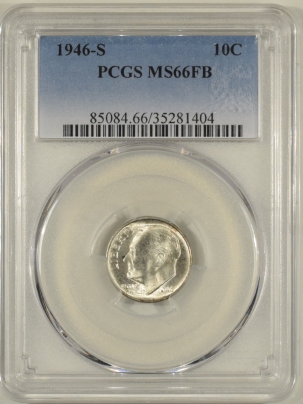 U.S. Certified Coins 1946-S ROOSEVELT DIME – PCGS MS-66 FB, BLAST WHITE