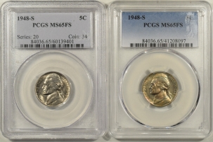 Jefferson Nickels 1948-S JEFFERSON NICKELS LOT OF 2 COINS- PCGS MS-65 FS