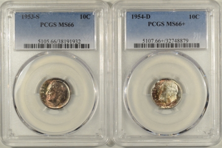 U.S. Certified Coins 1953-S 1954-D ROOSEVELT DIMES LOT OF 2 – PCGS MS-66/66+ PRETTY TONING!