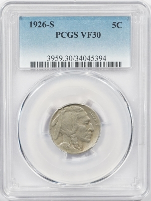 New Store Items 1926-S BUFFALO NICKEL – PCGS VF-30 PREMIUM QUALITY!  STRONG HORN!