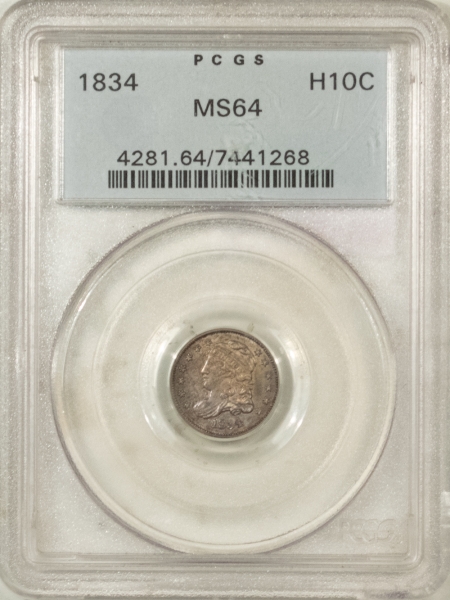 New Store Items 1834 CAPPED BUST HALF DIME PCGS MS-64, OGH, PQ+!