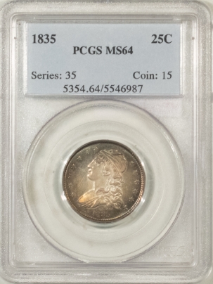 Capped Bust Quarters 1835 CAPPED BUST QUARTER PCGS MS-64, PREMIUM QUALITY & FIERY!