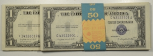 New Store Items 1935-G NO MOTTO $1 SILVER CERTIFICATES ORIG BANK PACK OF 50 NOTES, ONE STAR, CU!