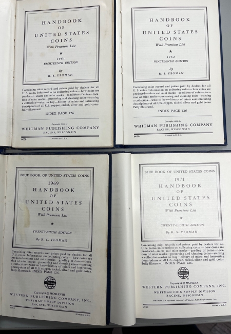 Numismatic Literature 1953, 61,62,69,71 HANDBOOKS OF UNITED STATES COINS, BLUE BOOKS, LOT OF 5, GOOD