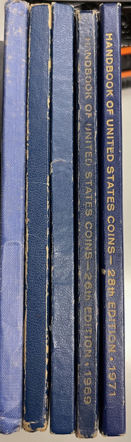 Numismatic Literature 1953, 61,62,69,71 HANDBOOKS OF UNITED STATES COINS, BLUE BOOKS, LOT OF 5, GOOD