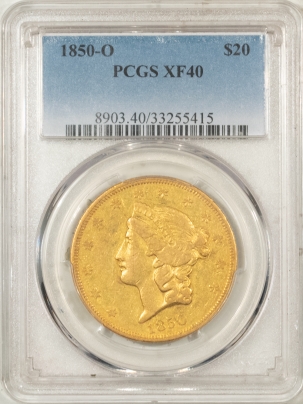 $20 SCARCE 1850-O $20 TY I LIBERTY GOLD, PCGS XF-40, PQ & VERY NICE FOR THE GRADE!