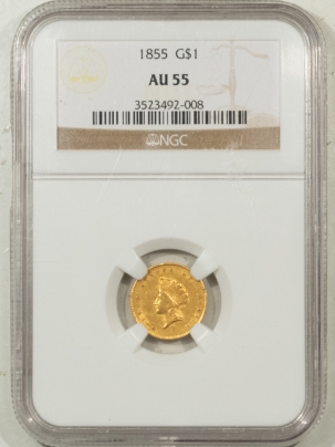 $1 1855 $1 GOLD DOLLAR TY II – NGC AU-55
