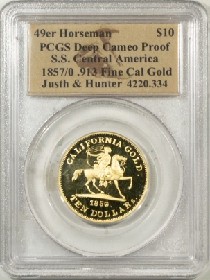 Gold 1857/0 $10 49ER HORSEMAN SS CENTRAL AMERICA – PCGS DEEP CAMEO PROOF