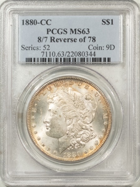 Morgan Dollars 1880-CC 8/7 REVERSE OF 1878 MORGAN DOLLAR – PCGS MS-63 FRESH!