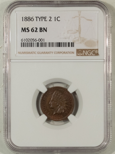 New Store Items 1886 INDIAN CENT TY II – NGC MS-62 BN PRETTY, LOOKS CHOICE!