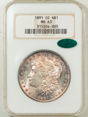 CAC Approved Coins 1891-CC MORGAN DOLLAR – NGC MS-63 FATTIE, PRETTY, PQ & CAC APPROVED!